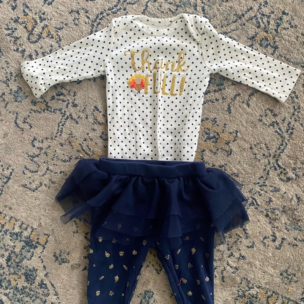 Polka Dot Baby Outfit with Navy Tulle Skirt